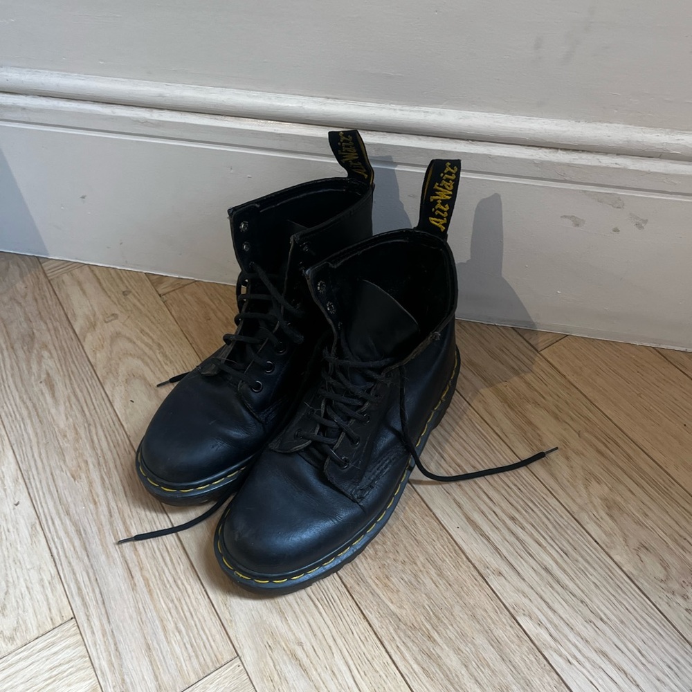 Dr. Martens Black Boots with Yellow Stitching